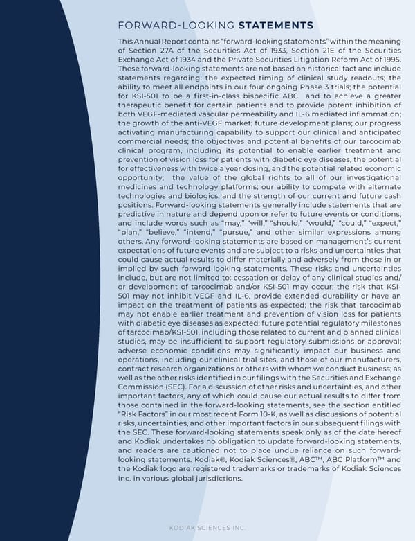 Kodiak Ophthalmology Medicines Company 2022 Annual Report - Page 4
