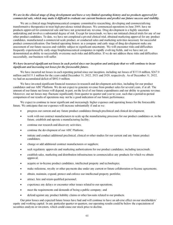 Kodiak Ophthalmology Medicines Company 2022 Annual Report - Page 74
