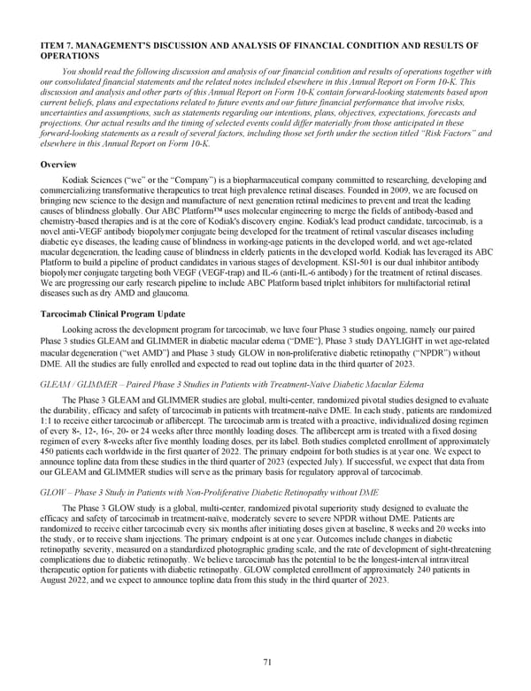 Kodiak Ophthalmology Medicines Company 2022 Annual Report - Page 84