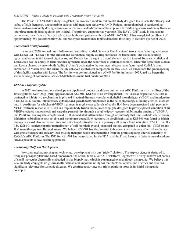 Kodiak Ophthalmology Medicines Company 2022 Annual Report - Page 85