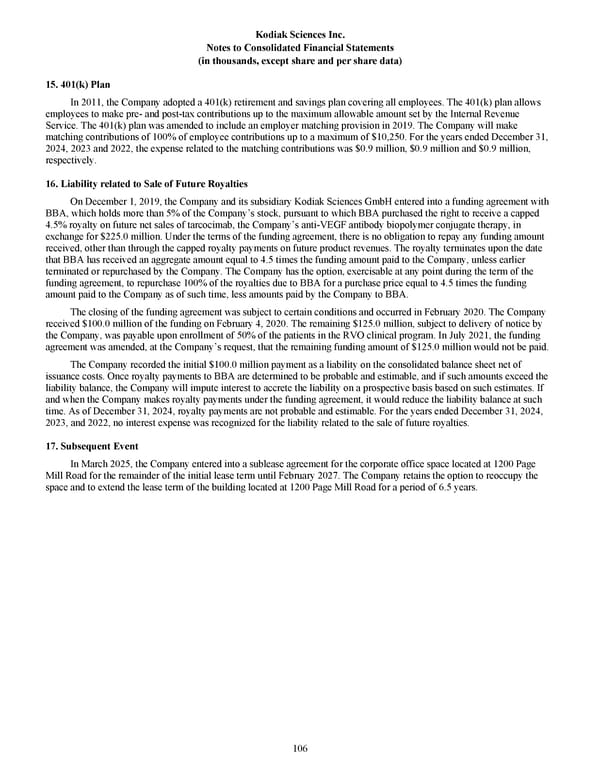 Kodiak Sciences 2024 Annual Report - Page 118